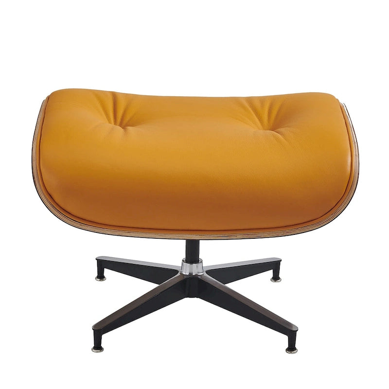 Ensemble fauteuil de détente et ottoman moderne du milieu du siècle en cuir véritable