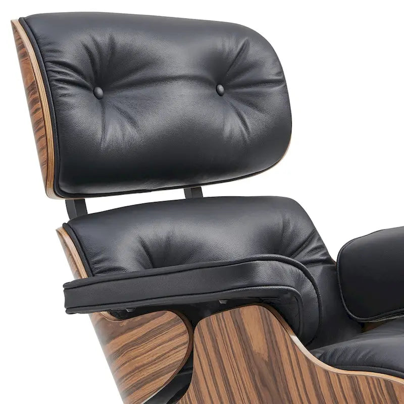 Ensemble fauteuil de détente et ottoman moderne du milieu du siècle en cuir véritable
