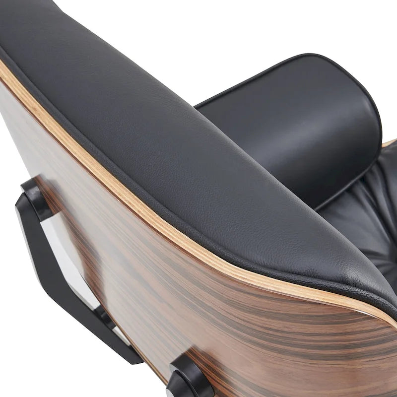 Ensemble fauteuil de détente et ottoman moderne du milieu du siècle en cuir véritable