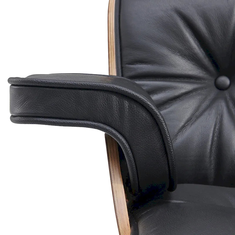 Ensemble fauteuil de détente et ottoman moderne du milieu du siècle en cuir véritable
