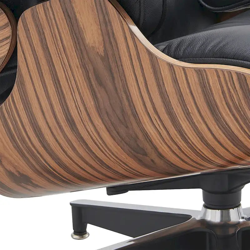 Ensemble fauteuil de détente et ottoman moderne du milieu du siècle en cuir véritable