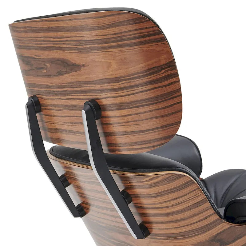 Ensemble fauteuil de détente et ottoman moderne du milieu du siècle en cuir véritable
