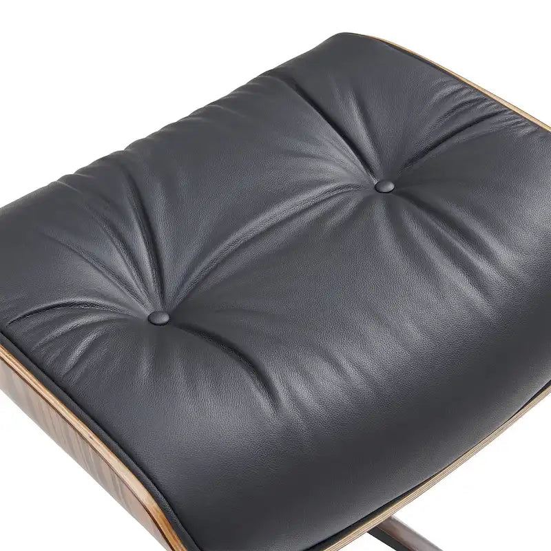 Ensemble fauteuil de détente et ottoman moderne du milieu du siècle en cuir véritable