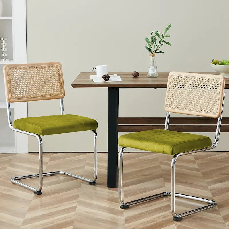 Lot de 2 chaises de salle à manger en rotin rembourrées de velours