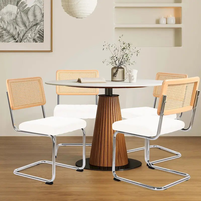 Esszimmerstühle aus Rattan mit Samtbezug, 2er-Set