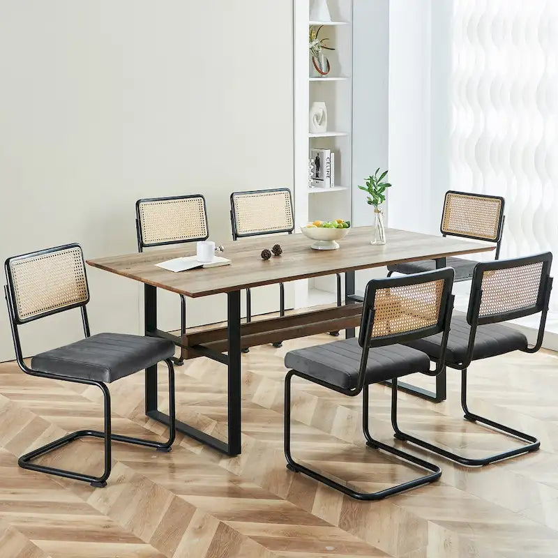 Lot de 2 chaises de salle à manger en rotin rembourrées de velours
