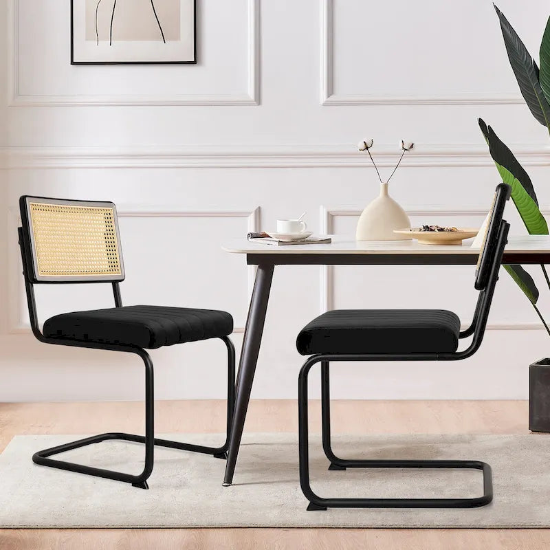 Lot de 2 chaises de salle à manger en rotin rembourrées de velours
