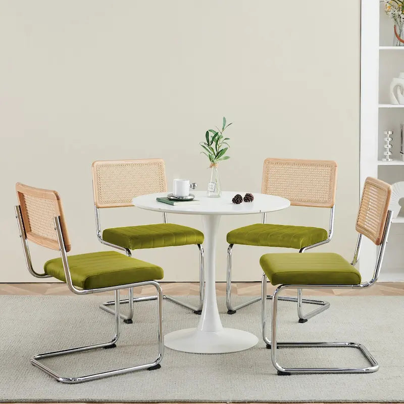 Lot de 2 chaises de salle à manger en rotin rembourrées de velours