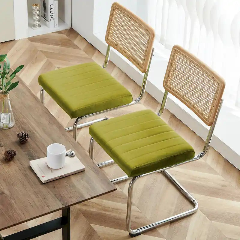 Lot de 2 chaises de salle à manger en rotin rembourrées de velours