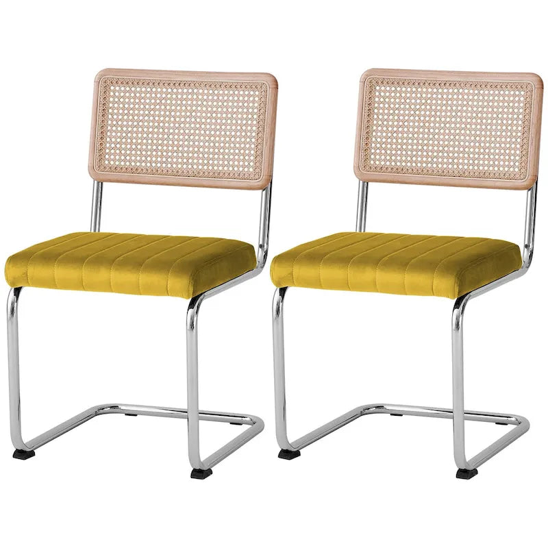 Lot de 2 chaises de salle à manger en rotin rembourrées de velours