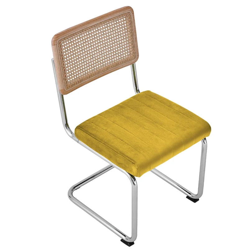 Lot de 2 chaises de salle à manger en rotin rembourrées de velours