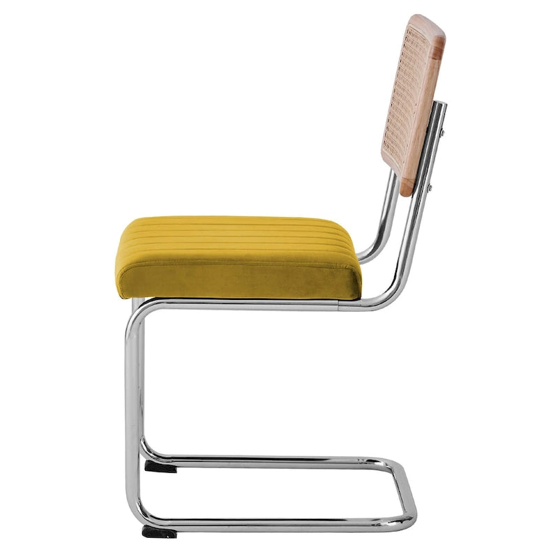 Lot de 2 chaises de salle à manger en rotin rembourrées de velours