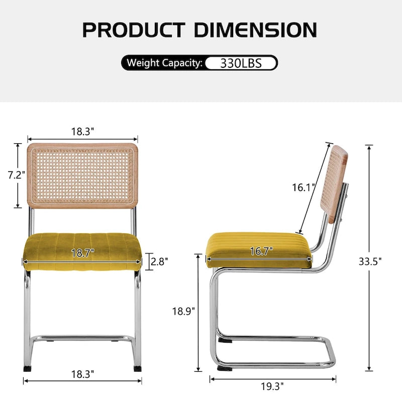 Lot de 2 chaises de salle à manger en rotin rembourrées de velours