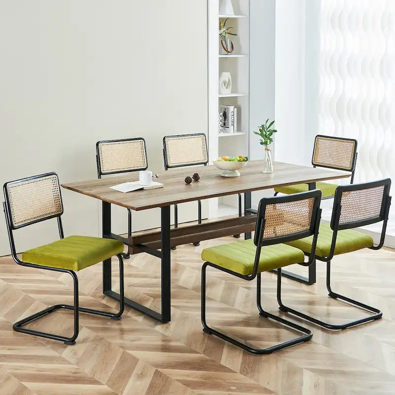 Lot de 2 chaises de salle à manger en rotin rembourrées de velours
