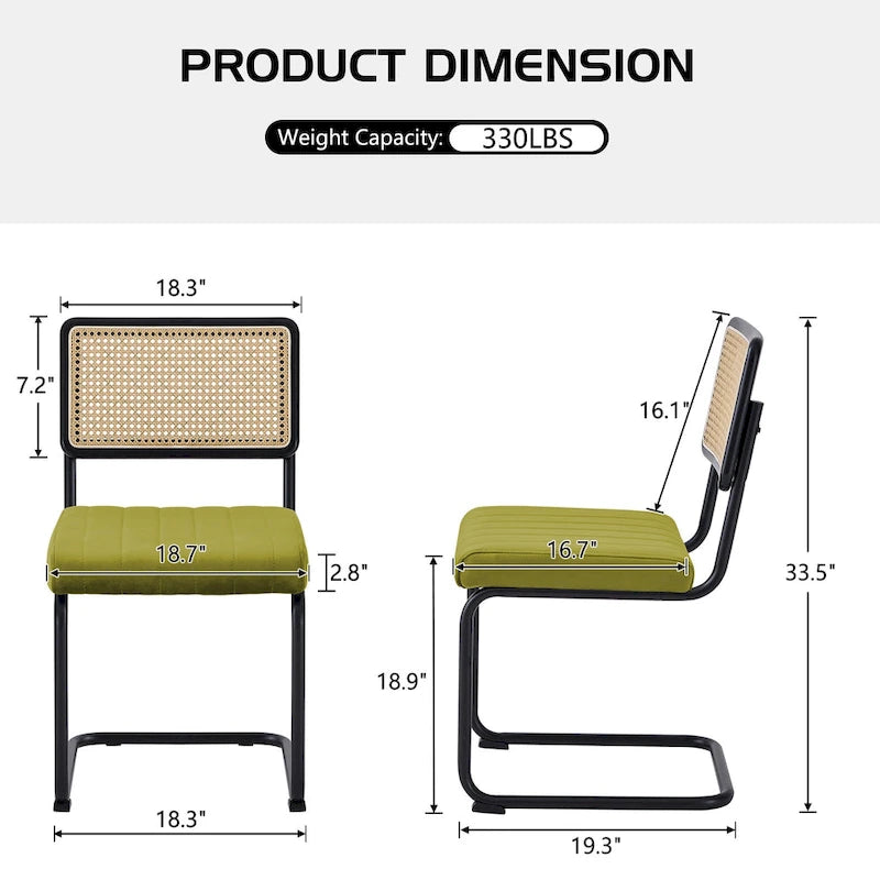 Lot de 2 chaises de salle à manger en rotin rembourrées de velours