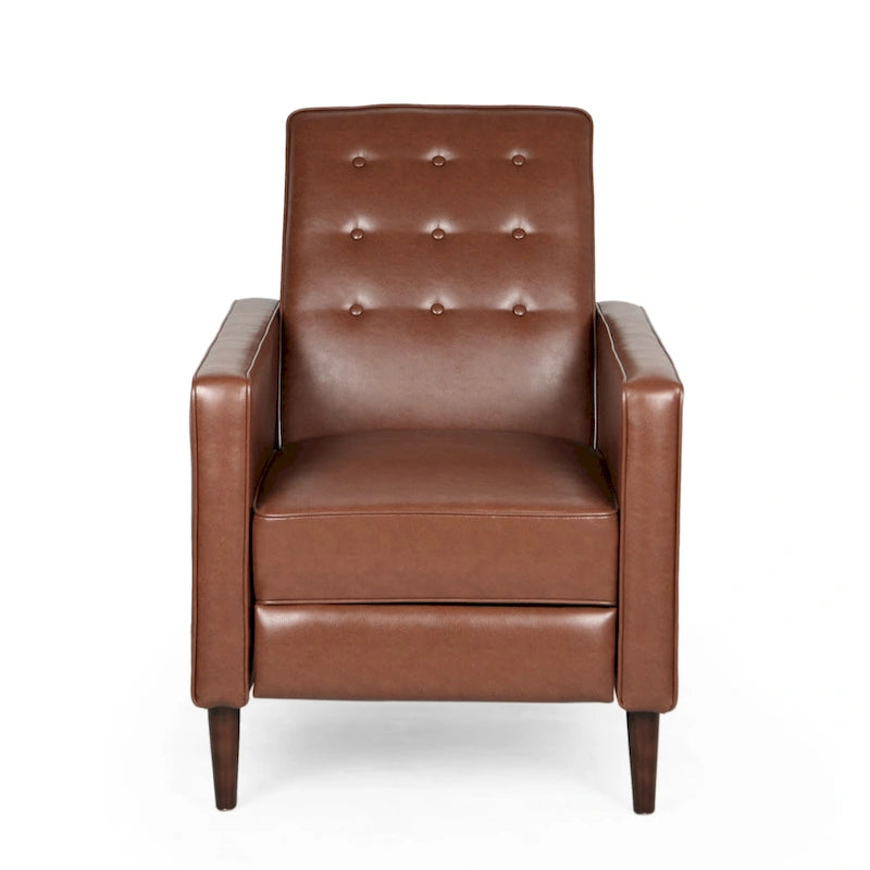 Fauteuil inclinable en similicuir de style milieu du siècle, capitonné à boutons