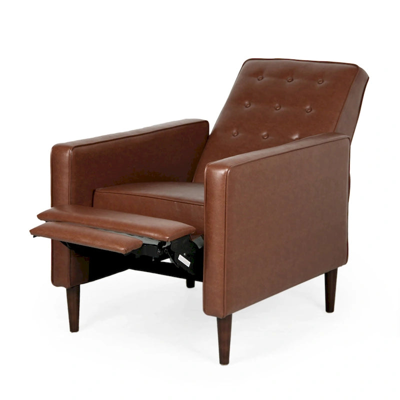 Fauteuil inclinable en similicuir de style milieu du siècle, capitonné à boutons