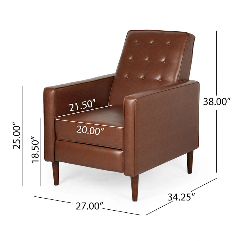Fauteuil inclinable en similicuir de style milieu du siècle, capitonné à boutons