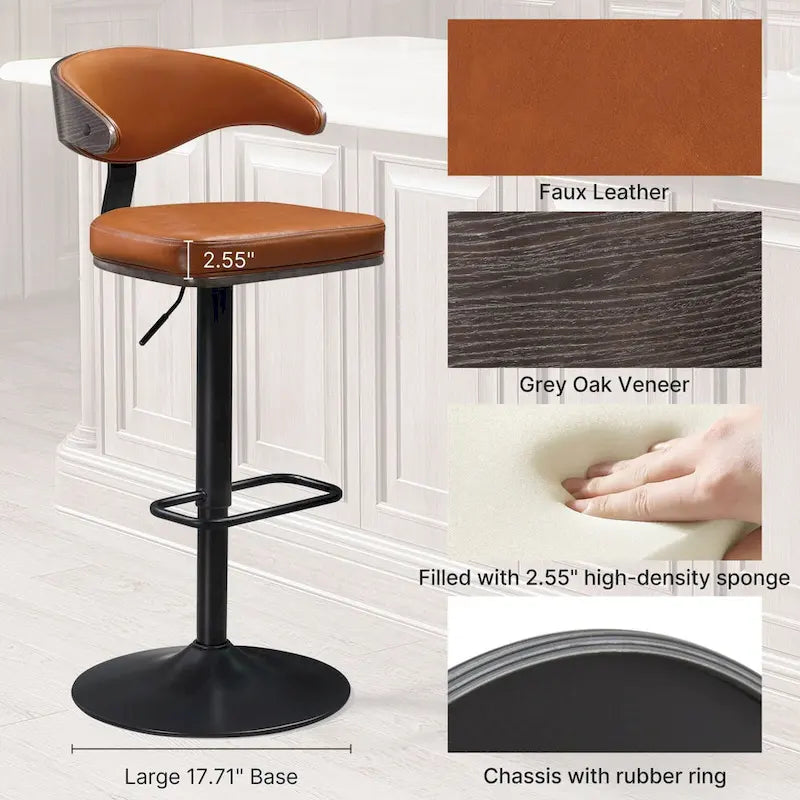 Verstellbare Barhocker mit Bugholzgestell und Drehfunktion