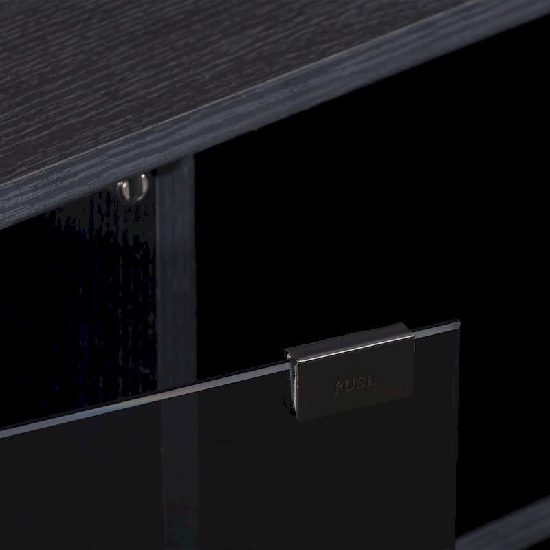 Meuble TV noir avec portes en verre, pour téléviseurs jusqu’à 85 pouces