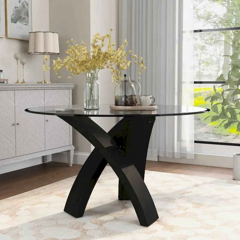 Zeitgemäßer runder Esstisch mit 52-inch-Glasplatte