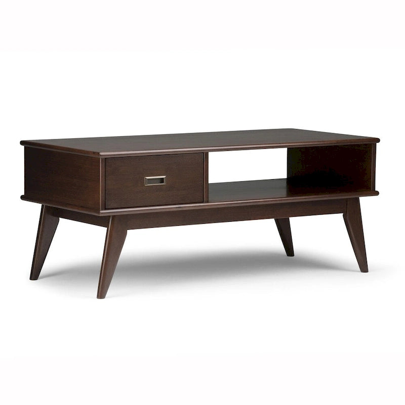 Table basse rectangulaire de style moderne du milieu du siècle en bois massif, largeur de 48 pouces - 48 W x 22 D x 20 H