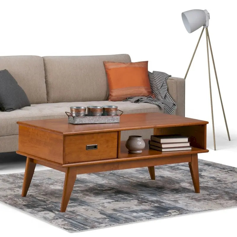 Table basse rectangulaire de style moderne du milieu du siècle en bois massif, largeur de 48 pouces - 48 W x 22 D x 20 H