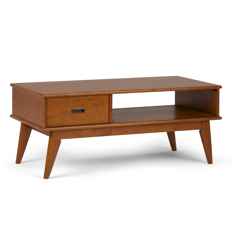 Table basse rectangulaire de style moderne du milieu du siècle en bois massif, largeur de 48 pouces - 48 W x 22 D x 20 H