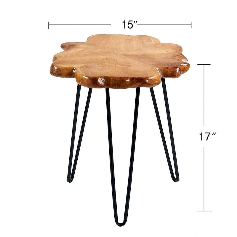 Couchtisch aus Massivholz mit natürlicher Kante, Tisch aus 4 Platten mit Haarnadelbeinen
