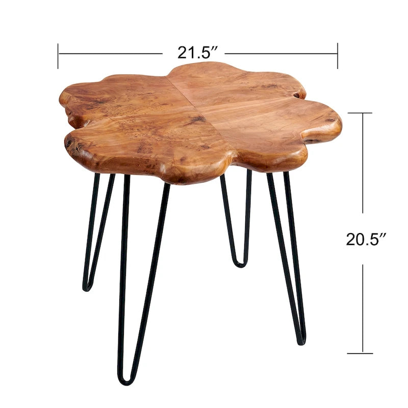 Couchtisch aus Massivholz mit natürlicher Kante, Tisch aus 4 Platten mit Haarnadelbeinen