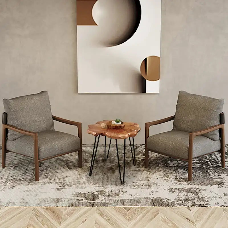 Couchtisch aus Massivholz mit natürlicher Kante, Tisch aus 4 Platten mit Haarnadelbeinen