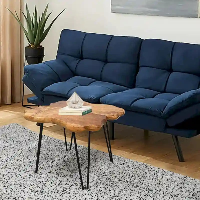 Couchtisch aus Massivholz mit natürlicher Kante, Tisch aus 4 Platten mit Haarnadelbeinen