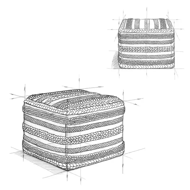 Quadratischer Boho-Pouf mit handgewebtem Muster
