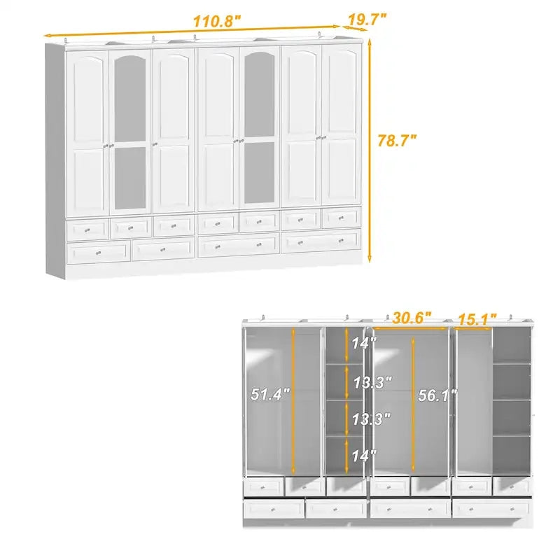 Armoire-penderie double avec miroirs en façade et rangement