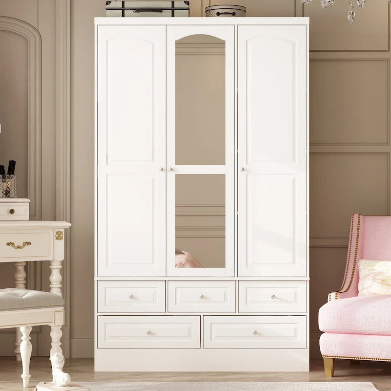 Armoire-penderie double avec miroirs en façade et rangement