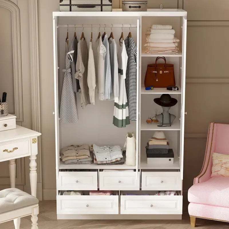Armoire-penderie double avec miroirs en façade et rangement