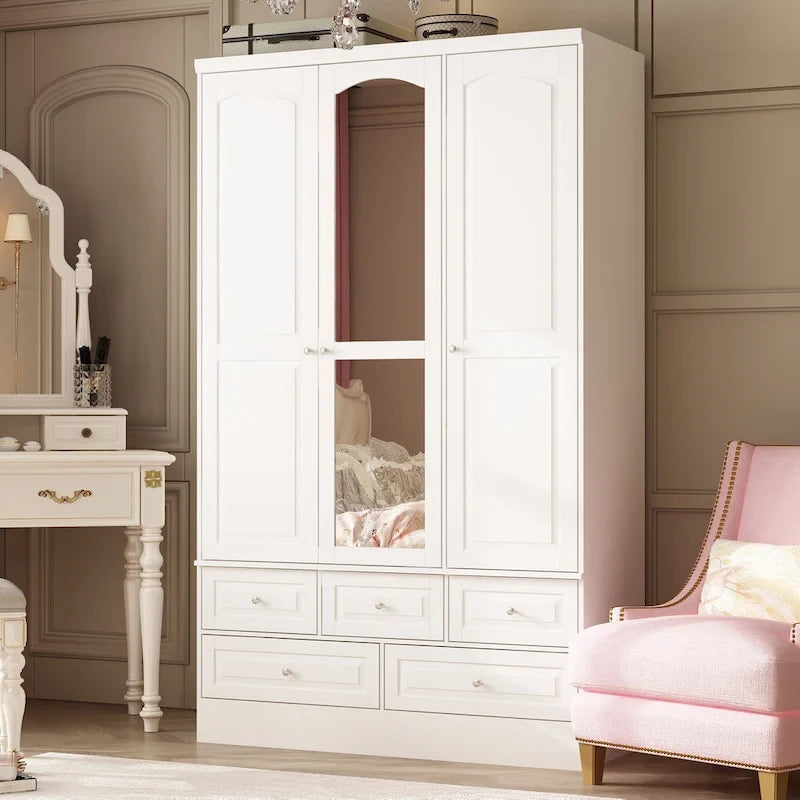 Armoire-penderie double avec miroirs en façade et rangement