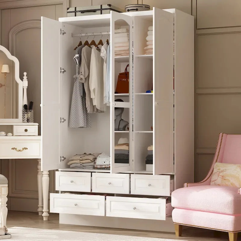 Armoire-penderie double avec miroirs en façade et rangement