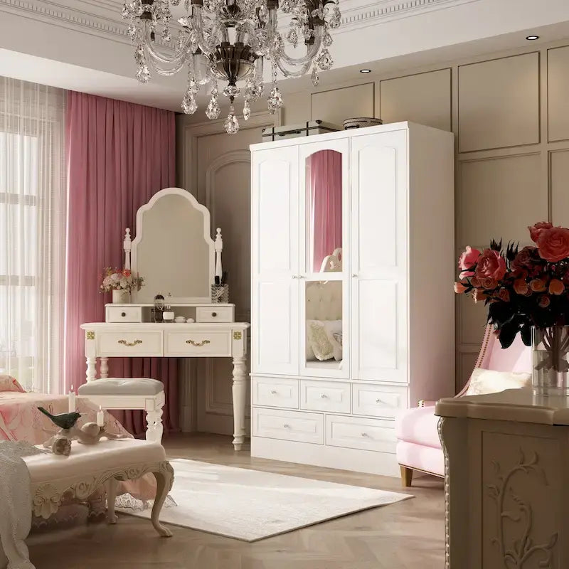 Armoire-penderie double avec miroirs en façade et rangement