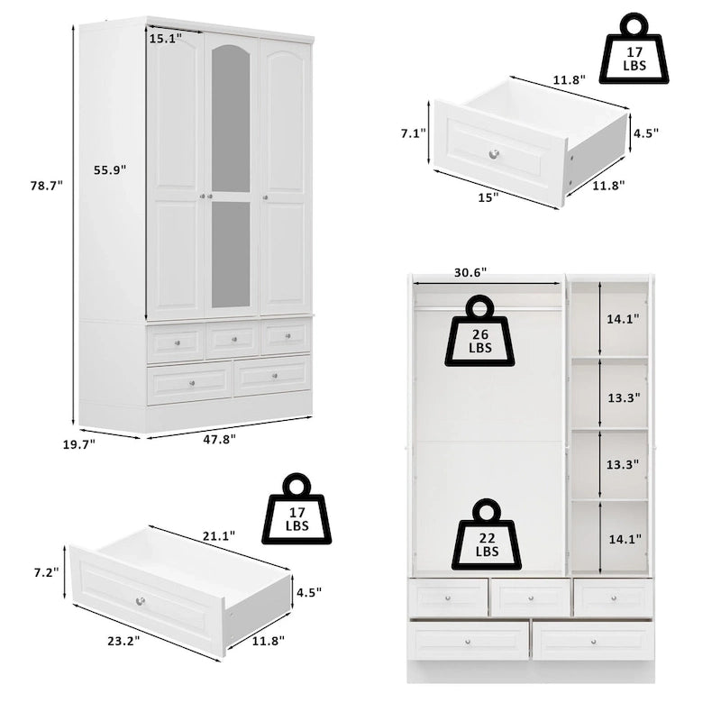 Armoire-penderie double avec miroirs en façade et rangement