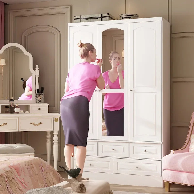 Armoire-penderie double avec miroirs en façade et rangement