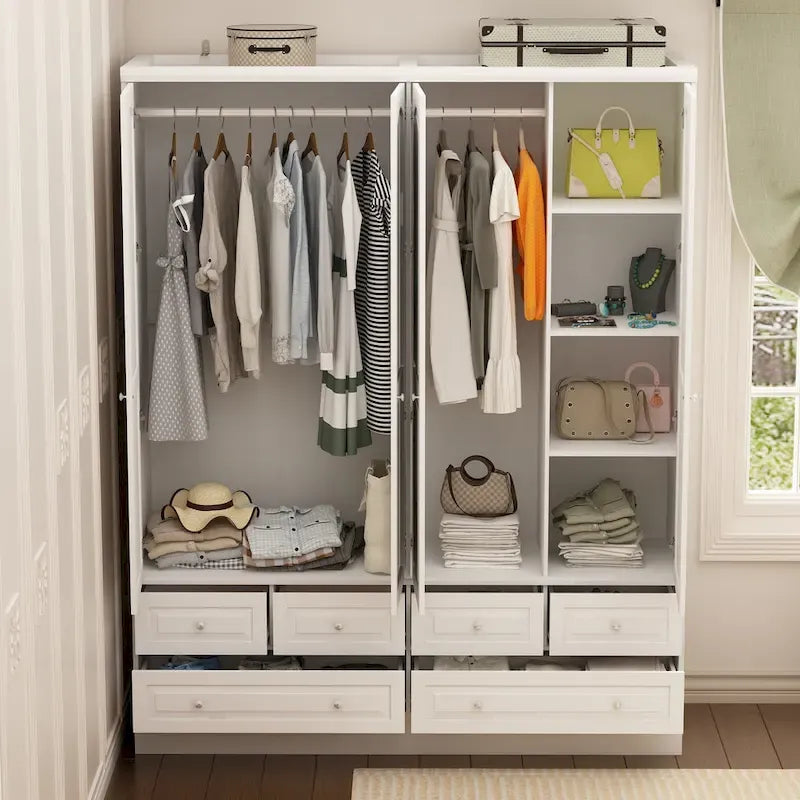 Armoire-penderie double avec miroirs en façade et rangement