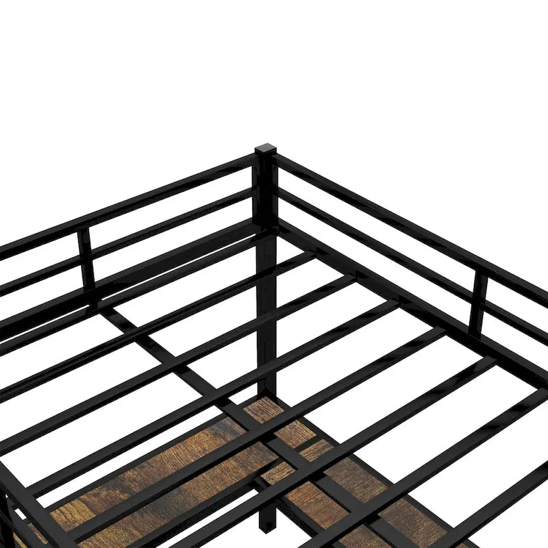 Vollmetall-Hochbett mit Schreibtisch und Regalen, Hochbett mit Leiter und Schutzgeländern, Hochbettgestell fürs Schlafzimmer, Schwarz