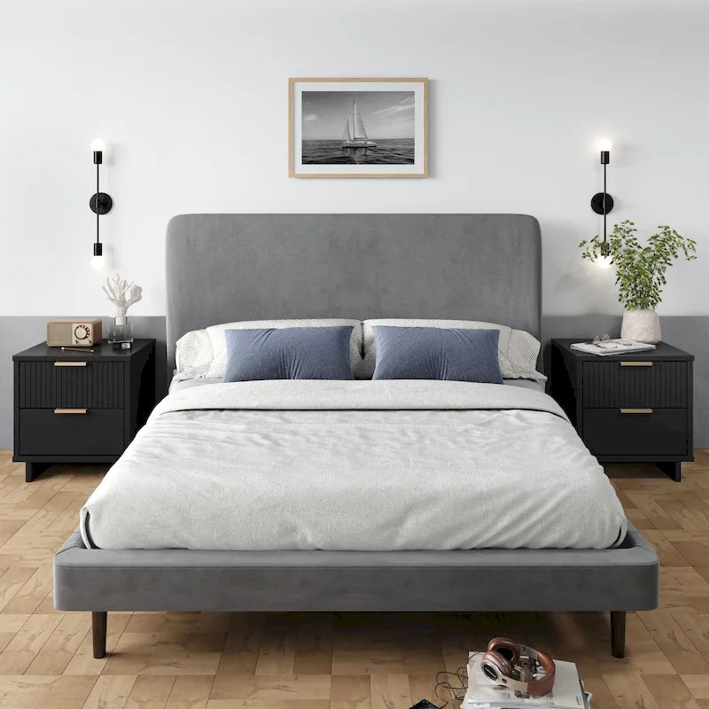 Nachttisch-Set aus Massivholz im Mid-Century-Stil mit 2 Schubladen (2er-Set)