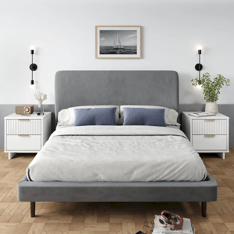 Nachttisch-Set aus Massivholz im Mid-Century-Stil mit 2 Schubladen (2er-Set)