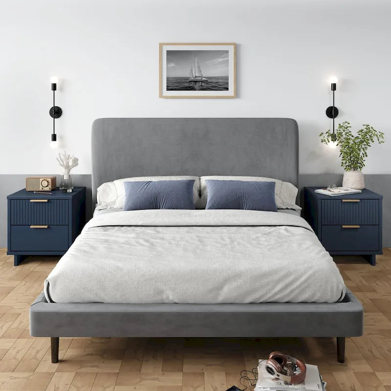 Nachttisch-Set aus Massivholz im Mid-Century-Stil mit 2 Schubladen (2er-Set)