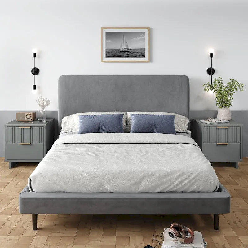 Nachttisch-Set aus Massivholz im Mid-Century-Stil mit 2 Schubladen (2er-Set)