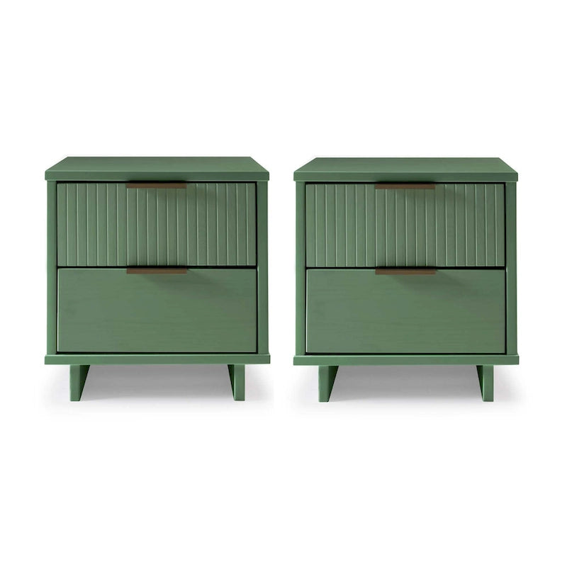 Nachttisch-Set aus Massivholz im Mid-Century-Stil mit 2 Schubladen (2er-Set)