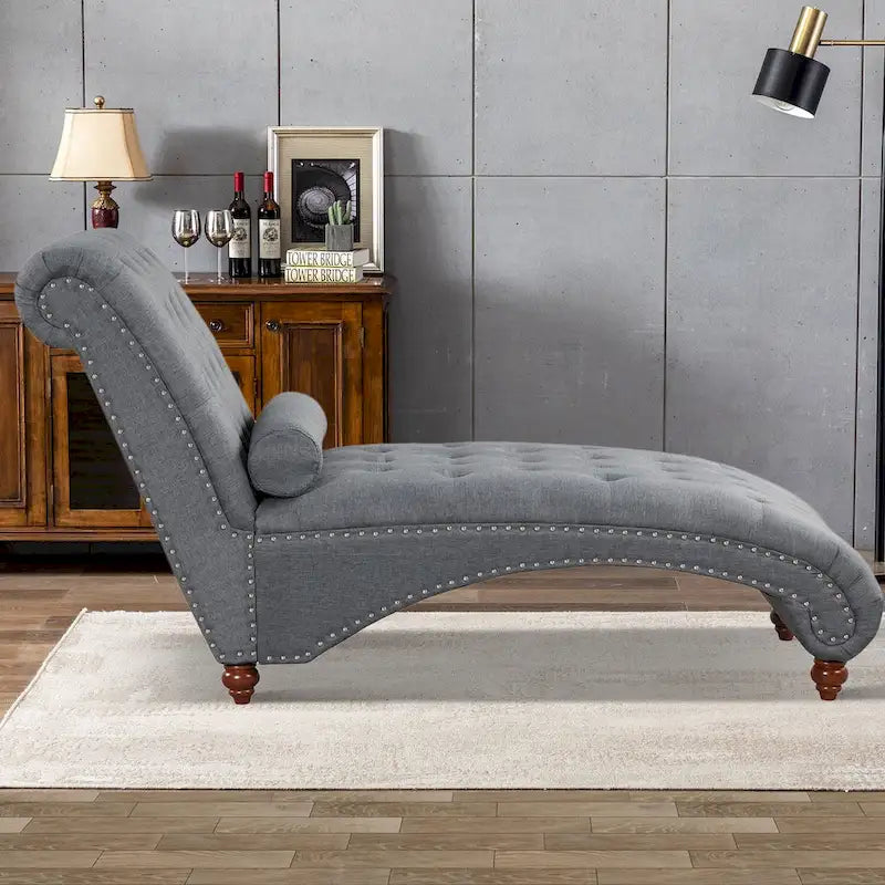Chaise longue d’intérieur moderne sans accoudoirs en velours avec 1 coussin traversin