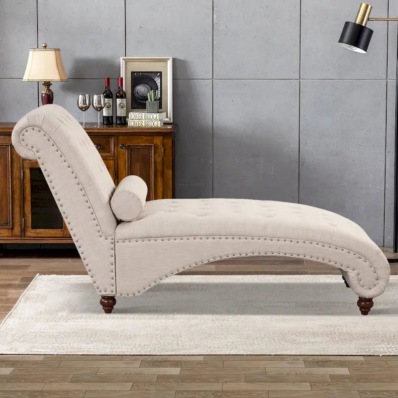 Chaise longue d’intérieur moderne sans accoudoirs en velours avec 1 coussin traversin